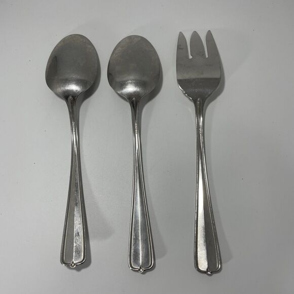 Lot Of 3 Oneida Stainless Gala Impulse Solid Serving Spoon Meat Fork Glossy Vtg - Picture 2 of 6